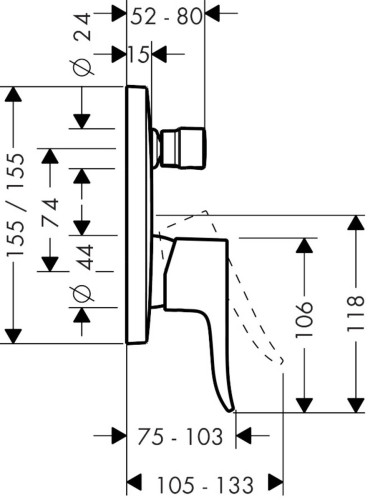 31451000 Metris Смеситель однорычажный для ванны, со встроенной защитной комбинацией, СМ