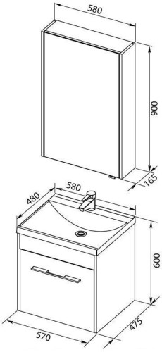 Мебель для ванной Aquanet Августа 58 дуб сонома