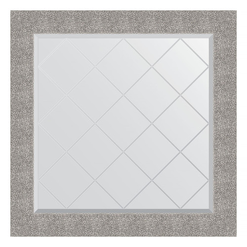 Зеркало настенное с гравировкой EVOFORM в багетной раме чеканка серебряная, 86х86 см, BY 4324