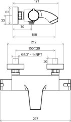 Смеситель настенный термостатический для ванны без гарнитуры TE 082.00/150