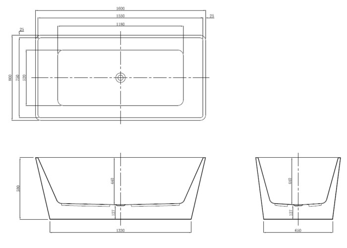 Ванна акриловая Azario LINCOLN 1600х800х580, свободностоящая, в комплекте с сифоном и металлической рамой (LIN16080)