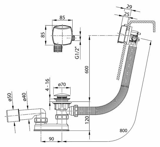 Слив-перелив Ravak для ванны, click-clack, с наливом, хром (X01440)
