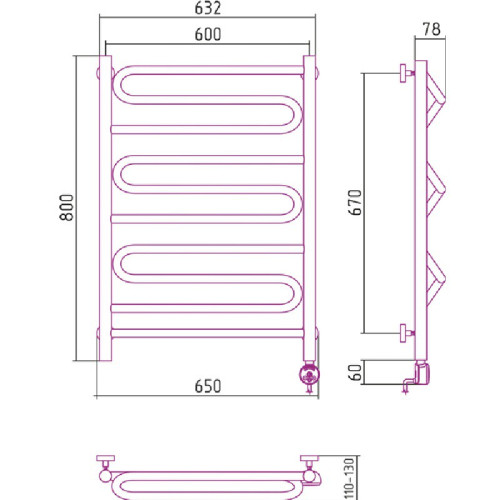 Электрический полотенцесушитель Сунержа Элегия 800х600