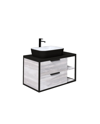 Тумба подвесная Grossman ЛОФТ-90 см с 2-я ящ. шанико/металл черный (ум. GR-3015/GR-3016/GR-3031)