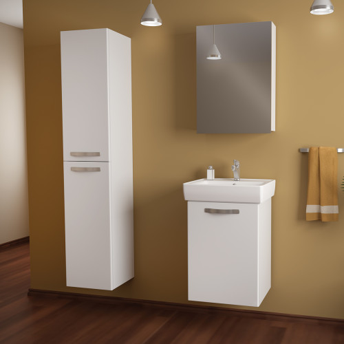 Пенал ALMI, 35 см, подвесной/напольный, универсальный, 2 дверцы, 4 стеклянные полки, белый глянец