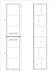 Пенал ALMI, 35 см, подвесной/напольный, универсальный, 2 дверцы, 4 стеклянные полки, белый глянец