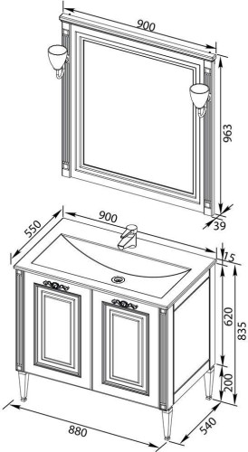 Мебель для ванной Aquanet Паола 90 белый/золото (литьевой мрамор)