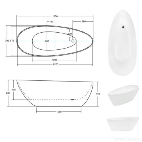 Ванна из искусственного камня Besco Goya 160x70