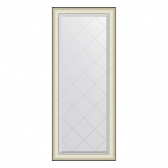 Зеркало настенное с гравировкой EVOFORM в багетной раме белая кожа с хромом, 64х154 см, BY 4568