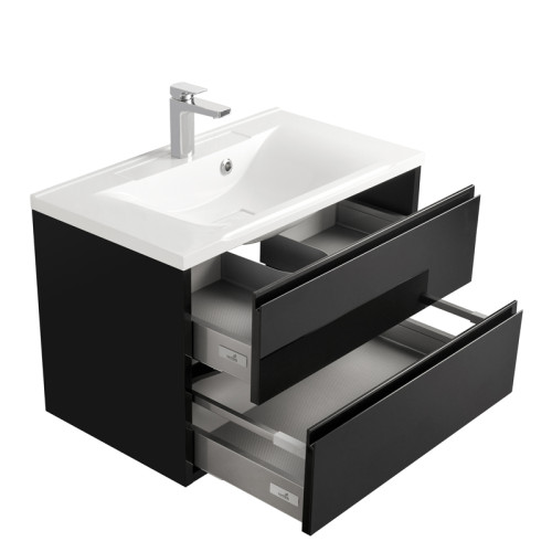 Тумба под раковину AQUATON Римини 80 подвесная, черный глянец (1A226701RN950)