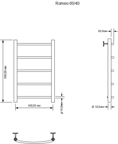 Полотенцесушитель водяной Aquanet Romeo 600x400, хром