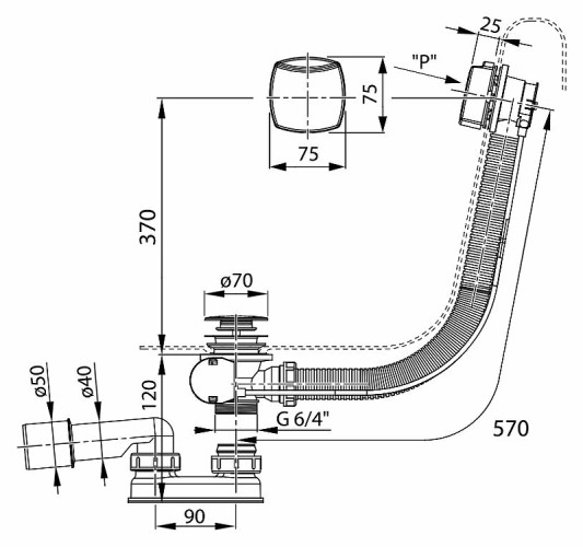 Слив-перелив Ravak для ванны полуавтомат, квадратный, хром (X01507)