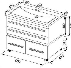 Тумба с раковиной Aquanet Нота 100 белый (подвесная, 2 ящика)