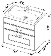 Тумба с раковиной Aquanet Рондо 70 белый (2 ящика)