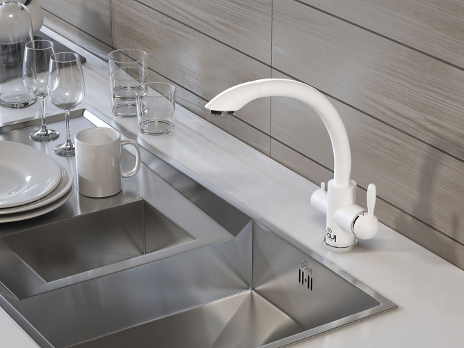 Смеситель для кухни Paulmark ESSEN, белый матовый, две воды, Es213001-431, Paulmark
