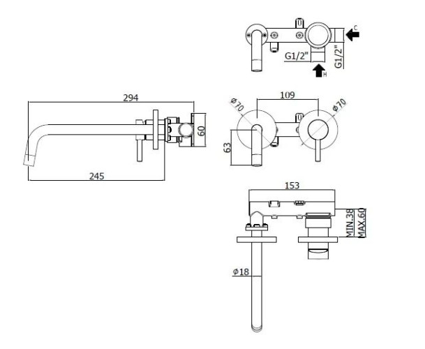 Смеситель для раковины Paffoni Light LIG103HGSP70 (с внутренней частью)