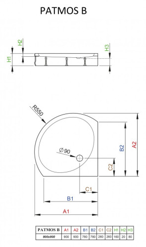 Акриловый поддон для душа Radaway Patmos B 90x90x16