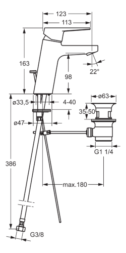 3805BF Twista Смеситель для умывальника XL с фиксированным изливом, петлевой рукояткой