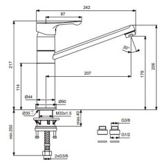 BA418AA WAVE Смеситель для кухни, система монтажа IS-Fix, StrongFix®