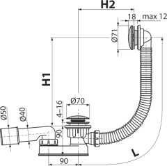 Слив-перелив Alcadrain для ванны, click/clak с заниженным сифоном, металл (A507KM-100)