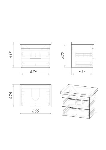Тумба подвесная Grossman КРОСС-65 см с 2-я ящ. бетон (ум.Оскар-65)