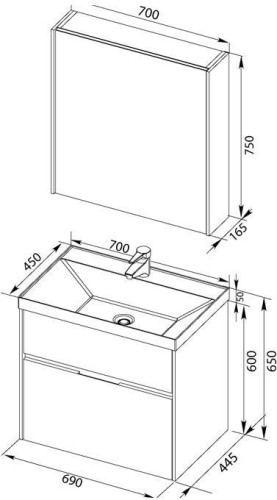 Мебель для ванной Aquanet Латина 70 бордо (2 ящика)