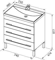 Тумба с раковиной Aquanet Верона NEW 75 черный (напольная 3 ящика)
