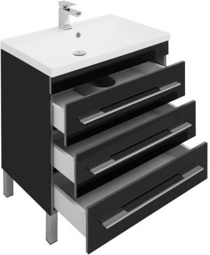 Тумба с раковиной Aquanet Верона NEW 75 черный (напольная 3 ящика)