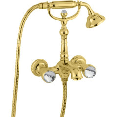 Emmevi The One, смеситель для ванны. Металлические ручки + большие прозрачные кристаллы, цвет золото