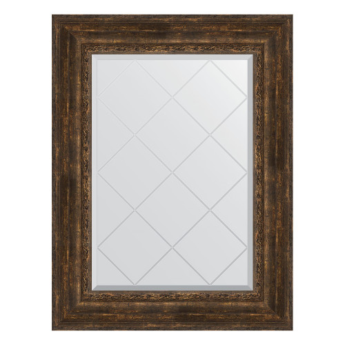 Зеркало настенное с гравировкой EVOFORM в багетной раме состаренное дерево с орнаментом, 72х95 см, BY 4129