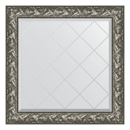 Зеркало настенное с гравировкой EVOFORM в багетной раме Византия серебро, 89х89 см, BY 4329
