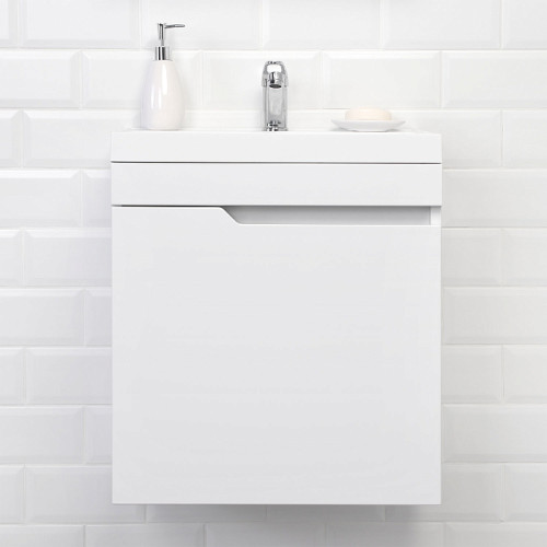 Тумба Итана Alexa 50 493х343х570 подвесная с раковиной Clarissa 50 левый Белый глянец (CS00080610)