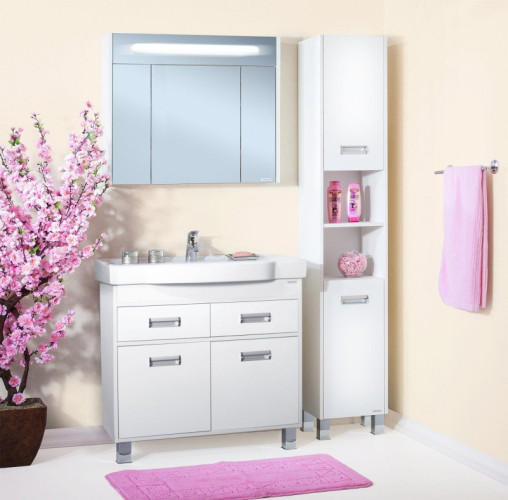 Зеркальный шкаф Бриклаер Палермо 90 4627125413049 с подсветкой Белый