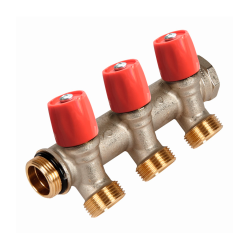 Коллектор HENCO VBS с красными вентилями, 3/4&quot;НР под евроконус, 3/4&quot; - 3xEK