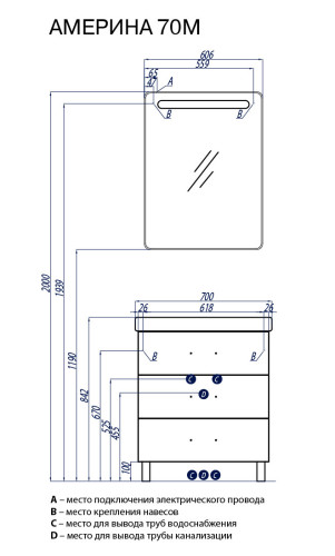 Тумба под раковину AQUATON Америна 70 М, белая (1A169001AM010)
