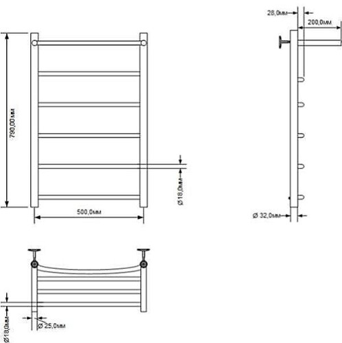 Полотенцесушитель водяной Aquanet Romeo с полкой 800x500, с полкой, хром