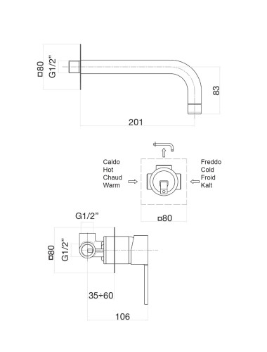 Смеситель для раковины Fiore KALOS 76CR7427, хром