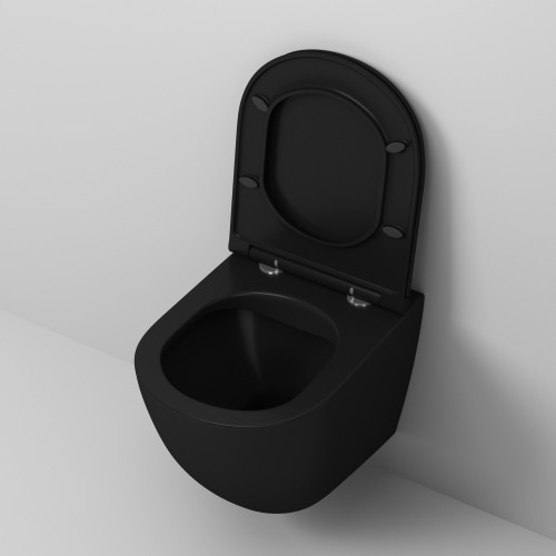 Унитаз Grossman GR-4455BMS (490*370*360) ЧЕРНЫЙ МАТОВЫЙ подвесной БЕЗОБОДКОВЫЙ с тонкой крышкой