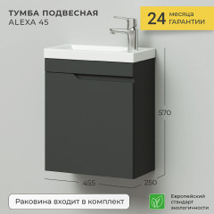 Тумба Итана Alexa 45 455х250х570 подвесная с раковиной Фостер 45 левый Графит (CS00080609)