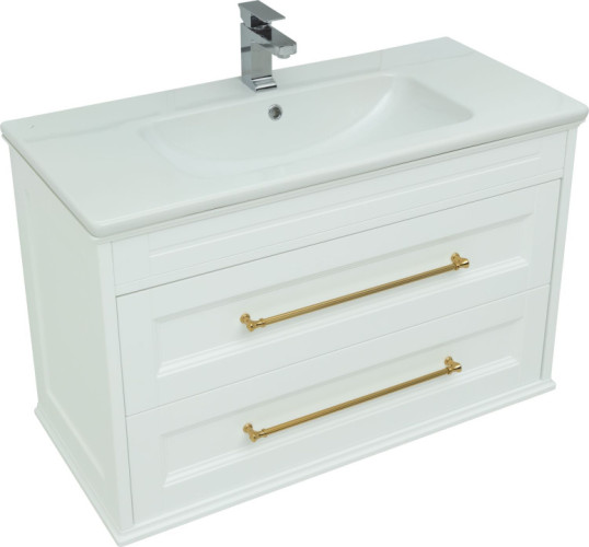 Тумба с раковиной Aquanet Бостон М 100 белый (ручки золото, раковина Эйфория 100)