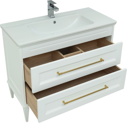 Тумба с раковиной Aquanet Бостон М 100 белый (ручки золото, раковина Эйфория 100)