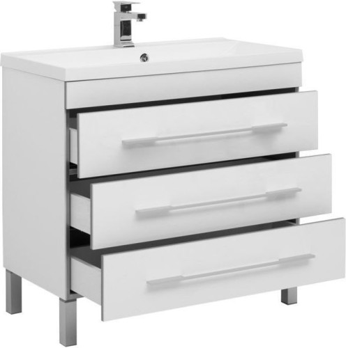 Тумба с раковиной Aquanet Верона NEW 90 белый (напольная 3 ящика)