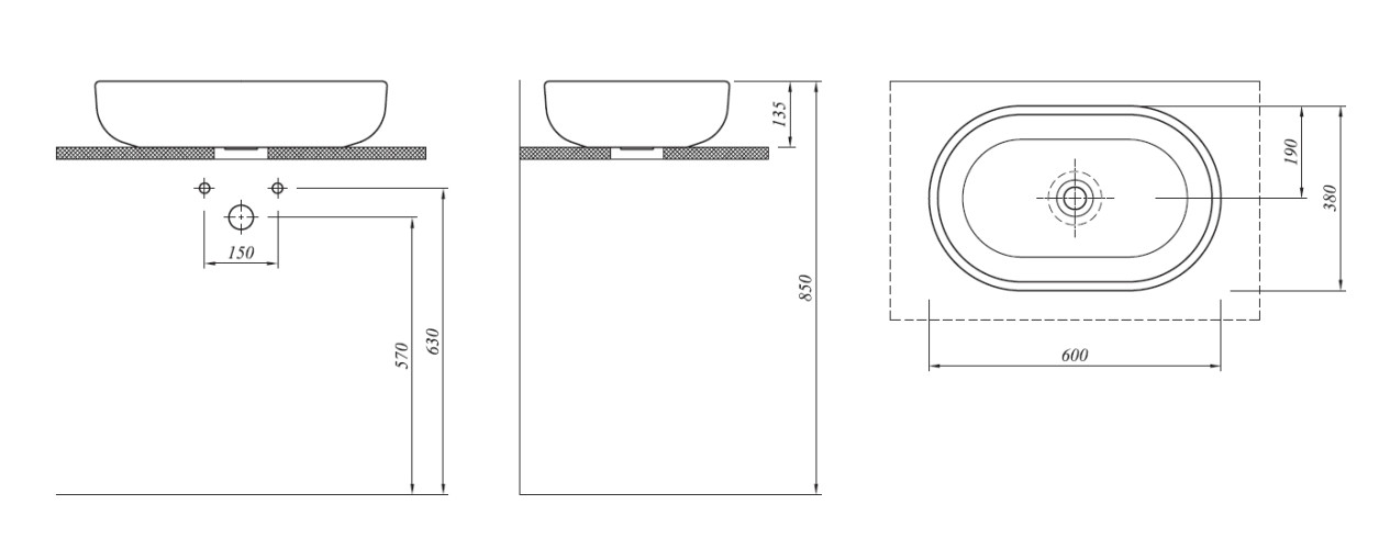 Раковина Kale ZERO 60х38см., накладная, белая (310200200269)