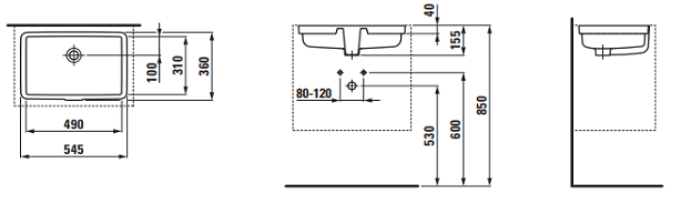 Раковина встраиваемая снизу Laufen 36х54.5х15.5, керамика, цвет Белый (8.1243.1.000.109.1)