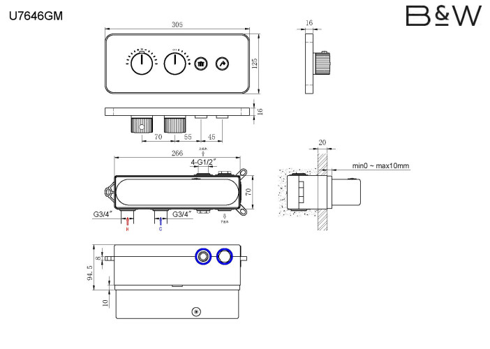 Комплект встроенного смесителя Black&White U7646GM