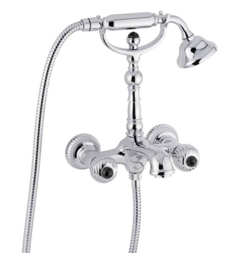 Emmevi The One, смеситель для ванны. Металлические ручки + черные кристаллы Swarovski, цвет хром