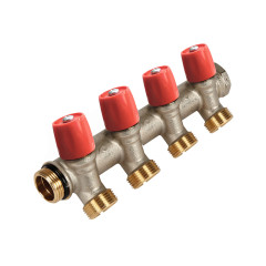 Коллектор HENCO VBS с красными вентилями, 3/4&quot;НР под евроконус, 3/4&quot; - 4xEK