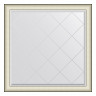Зеркало настенное с гравировкой EVOFORM в багетной раме белая кожа с хромом, 104х104 см, BY 4575