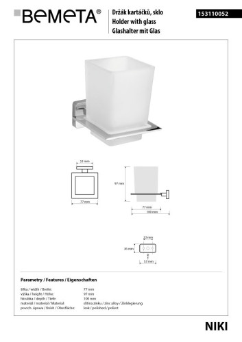 Стакан для зубных щеток Bemeta Niki 153110052