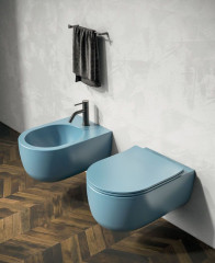Olympia Milady, подвесной безободковый унитаз c крепежом, 52x37 см, цвет бирюзовый матовый